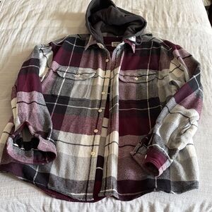 Like new, sz lg, American Eagle Maroon & Cream Plaid Hooded Flannel